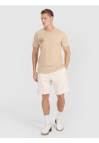 4f - 4F T-shirt regular z nadrukiem męski - brązowy XL. Okazja: na co dzień. Kolor: brązowy. Materiał: jersey, materiał, bawełna. Długość rękawa: krótki rękaw. Długość: krótkie. Wzór: nadruk. Styl: sportowy, klasyczny, casual