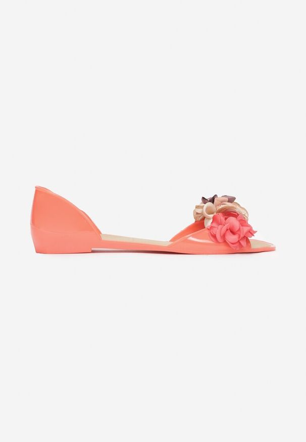 Renee - Pomarańczowe Balerinki Meliski Peep Toe z Kwiatową Aplikacją Idaliina. Okazja: na co dzień. Nosek buta: otwarty. Kolor: pomarańczowy. Wzór: aplikacja, kwiaty. Sezon: lato. Styl: elegancki, casual