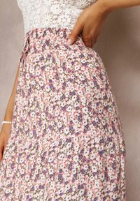 Renee - Różowa Rozkloszowana Spódnica Maxi w Kwiaty Dethuj. Kolor: różowy. Materiał: bawełna, tkanina. Wzór: kwiaty #4