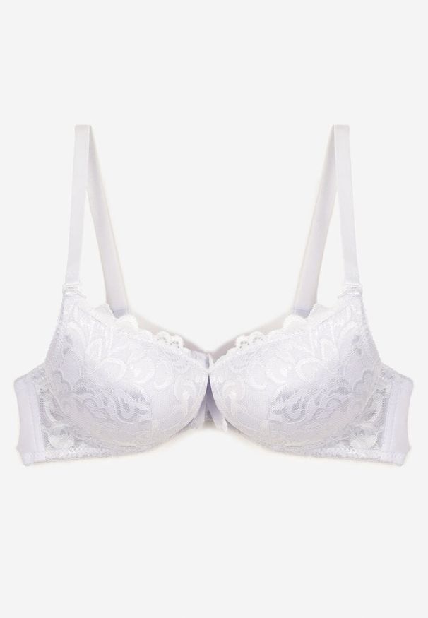 Renee - Biały Biustonosz Push Up Ozdobiony Koronką Nelithwen. Kolor: biały. Materiał: koronka. Rodzaj stanika: push-up. Wzór: koronka, aplikacja