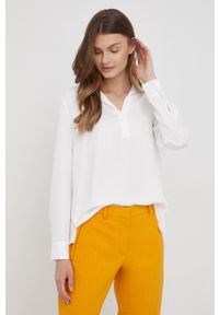 Calvin Klein bluzka damska kolor biały gładka. Kolor: biały. Materiał: tkanina, poliester. Długość rękawa: długi rękaw. Długość: długie. Wzór: gładki