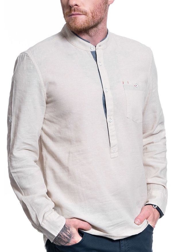 Mustang - MĘSKA KOSZULA MATERIAŁOWA MUSTANG CASPER LINEN SHIRT 1009583 4014. Materiał: materiał