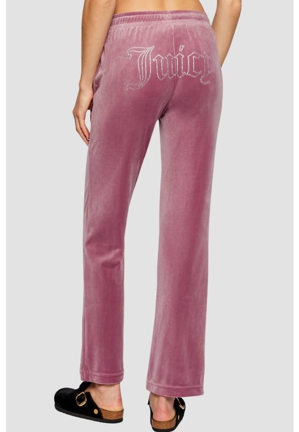 Juicy Couture - JUICY COUTURE Lawendowe spodnie dresowe damskie z cyrkoniami Tina Outline, Rozmiar S. Kolor: fioletowy. Materiał: dresówka