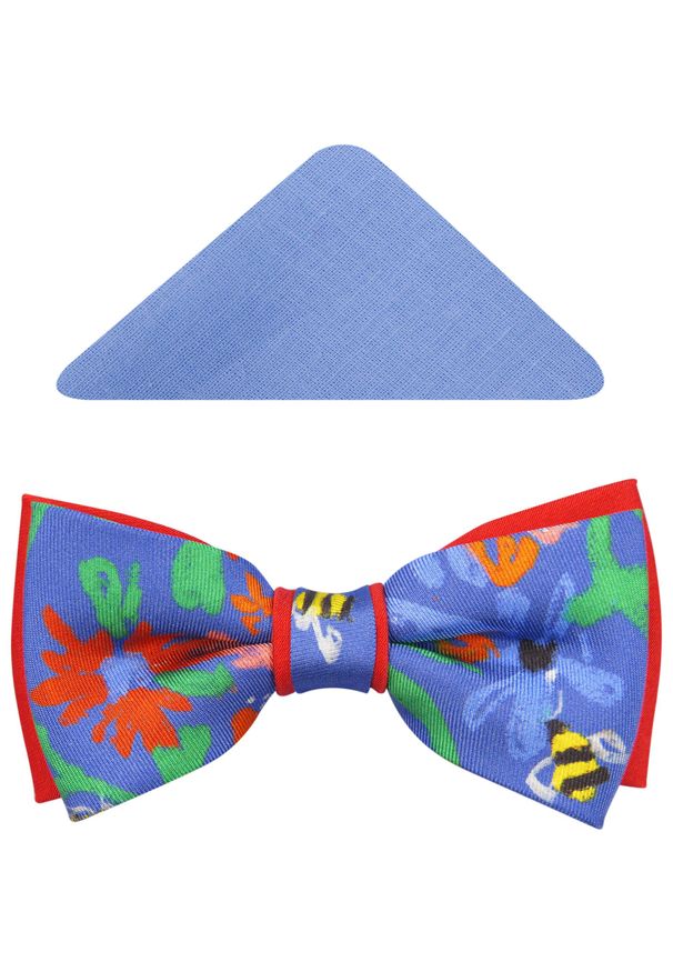 Modini - Niebiesko-czerwona mucha w unikalne kwiaty A132. Kolor: wielokolorowy, czerwony, niebieski. Materiał: poliester, tkanina. Wzór: kwiaty. Styl: elegancki