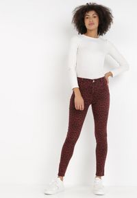 Born2be - Bordowe Spodnie Skinny Dianolea. Kolor: czerwony. Materiał: tkanina. Długość: długie. Wzór: nadruk, aplikacja, gładki #5