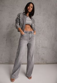 Renee - Szare Jeansy Wide Leg High Waist z Bawełną i Dodatkiem Wiskozy Rhenerila. Okazja: na co dzień. Stan: podwyższony. Kolor: szary. Styl: casual, elegancki #6