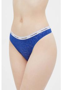 Calvin Klein Underwear stringi kolor niebieski z koronki. Kolor: niebieski. Materiał: koronka. Wzór: koronka