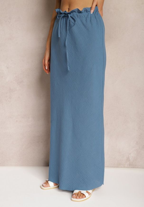 Renee - Niebieska Spódnica z Gumką w Talii Tiamantee. Okazja: na plażę, na co dzień. Kolor: niebieski. Materiał: tkanina. Sezon: lato. Styl: casual