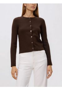 Reserved - Kardigan z dodatkiem modalu - ciemnobrązowy. Kolor: brązowy. Materiał: dzianina #1