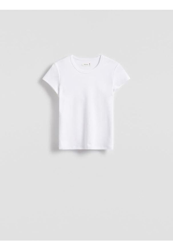 Reserved - T-shirt z bawełny merceryzowanej - biały. Kolor: biały. Materiał: bawełna