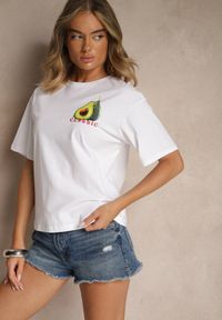 Renee - Biały T-shirt z Bawełną ze Wzorem Awokado Tilannia. Okazja: na co dzień. Kolor: biały. Materiał: bawełna. Styl: casual #4