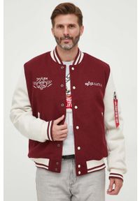 Alpha Industries kurtka bomber Varsity Air Force Jacket męski kolor bordowy przejściowa. Kolor: czerwony #1