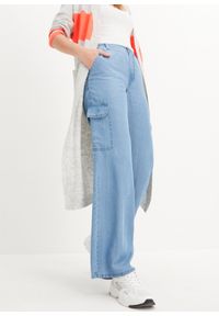 bonprix - Dżinsy Wide Leg, high waist, z wygodnym paskiem. Stan: podwyższony. Kolor: niebieski