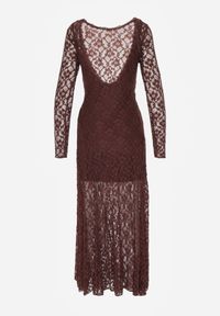 Renee - Brązowa Elegancka Sukienka z Koronki z Odkrytymi Plecami Lilafera. Okazja: na co dzień. Typ kołnierza: dekolt na plecach. Kolor: brązowy. Materiał: koronka. Długość rękawa: na ramiączkach. Wzór: koronka. Styl: elegancki #3
