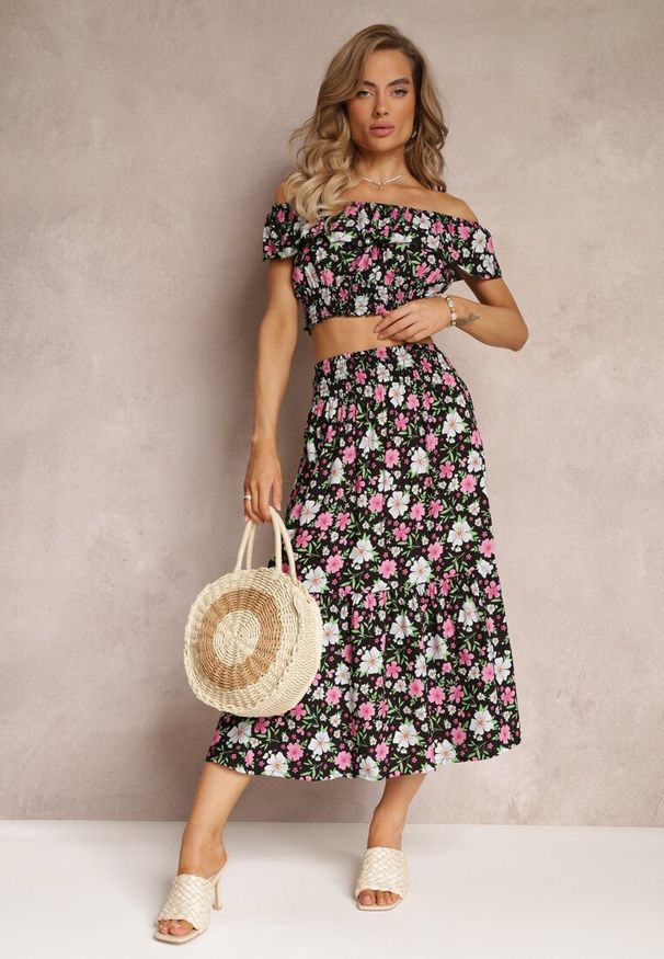 Renee - Czarny Bawełniany Komplet 2-częściowy z Topem i Spódnicą Ransa. Kolor: czarny. Materiał: bawełna