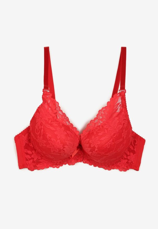 Renee - Czerwony Biustonosz Push-Up Ozdobiony Koronką z Odpinanymi Regulowanymi Ramiączkami Oanessa. Kolor: czerwony. Materiał: koronka. Rodzaj stanika: odpinane ramiączka, push-up. Wzór: koronka, aplikacja
