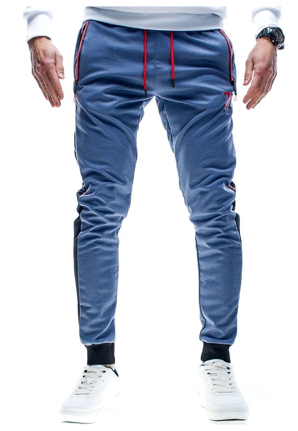 Spodnie męskie dresowe niebieskie Recea. Kolor: niebieski. Materiał: dresówka. Sport: fitness