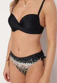 Born2be - Czarne Bikini Biustonosz i Majtki Figi z Dodatkową Narzutką w Panterkę Pasalitia. Kolor: czarny. Wzór: motyw zwierzęcy #4