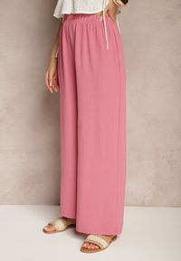 Renee - Różowe Szerokie Spodnie Typu Palazzo High Waist Araneira. Okazja: na co dzień, na spotkanie biznesowe, na spacer. Stan: podwyższony. Kolor: różowy. Styl: biznesowy, elegancki, casual #3