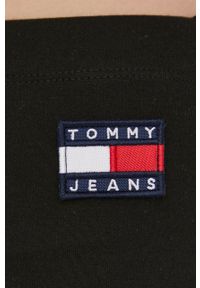 Tommy Jeans spodnie damskie kolor czarny dzwony high waist. Stan: podwyższony. Kolor: czarny. Materiał: poliester. Wzór: aplikacja
