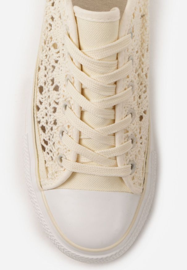 Born2be - Jasnobeżowe Ażurowe Trampki Przed Kostkę Russi. Wysokość cholewki: przed kostkę. Kolor: beżowy. Materiał: jeans. Wzór: ażurowy