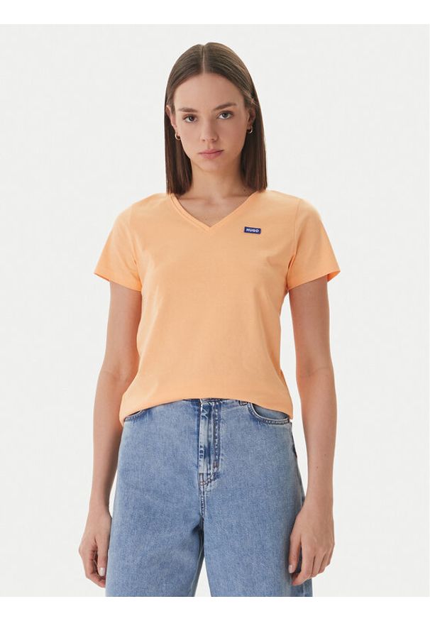 Hugo - HUGO T-Shirt Classic 50513667 Pomarańczowy Slim Fit. Kolor: pomarańczowy. Materiał: bawełna