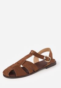 Renee - Brązowe Sandały Gladiatorki z Imitacji Nubuku Zapinane na Sprzączkę Briannea. Zapięcie: sprzączka. Kolor: brązowy. Materiał: nubuk. Wzór: haft. Sezon: lato. Styl: elegancki #5