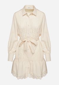 Born2be - Jasnobeżowa Koszulowa Sukienka z Wiskozy z Bawełną Koronką i Paskiem Lilresia. Okazja: na co dzień. Kolor: beżowy. Materiał: koronka, bawełna, wiskoza. Długość rękawa: długi rękaw. Wzór: koronka. Sezon: wiosna, lato. Typ sukienki: koszulowe. Styl: klasyczny, casual, elegancki #6