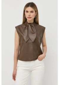 Custommade bluzka skórzana damska kolor brązowy gładka. Okazja: na co dzień. Typ kołnierza: kołnierzyk stójkowy. Kolor: brązowy. Materiał: skóra. Wzór: gładki. Styl: casual #3