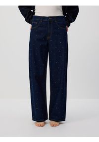 Reserved - Jeansy baggy z kryształkami - granatowy. Kolor: niebieski