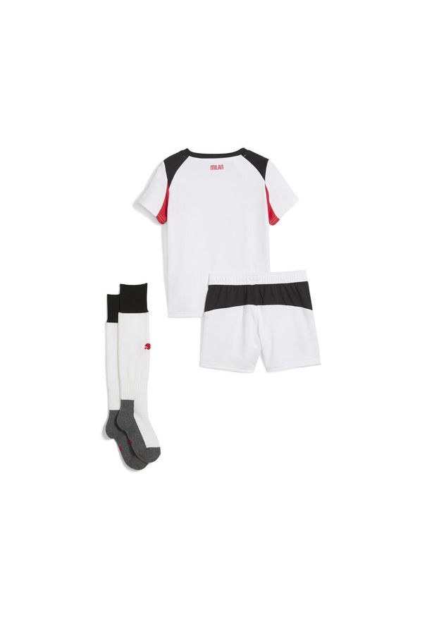Puma - Dziecięcy strój wyjazdowy AC Milan 25/26 PUMA White For All Time Red. Kolor: czerwony, biały, wielokolorowy. Materiał: dresówka. Styl: sportowy