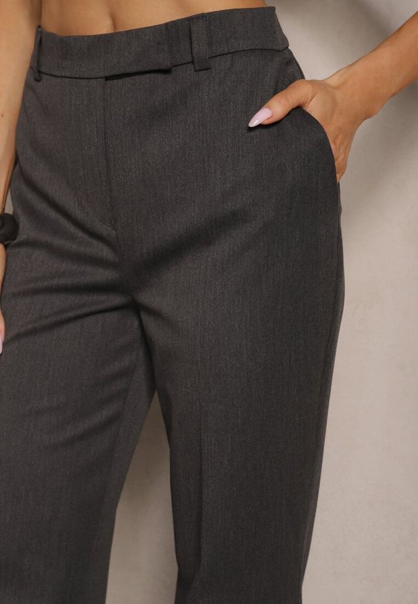 Renee - Ciemnoszare Garniturowe Spodnie Dzwony z Wiskozą High Waist Gelobina. Okazja: na spotkanie biznesowe. Stan: podwyższony. Kolor: szary. Materiał: wiskoza. Styl: biznesowy, klasyczny