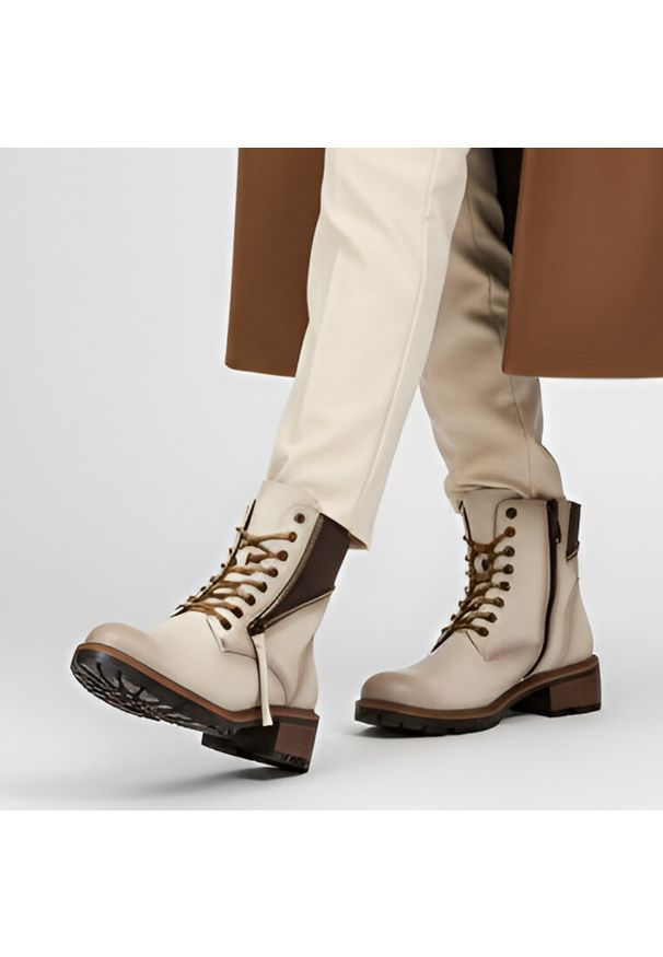 Beżowe Botki Vinceza Stylowe Buty Damskie. Okazja: na spacer, na co dzień. Zapięcie: sznurówki. Kolor: beżowy. Materiał: materiał. Obcas: na obcasie. Styl: elegancki. Wysokość obcasa: średni