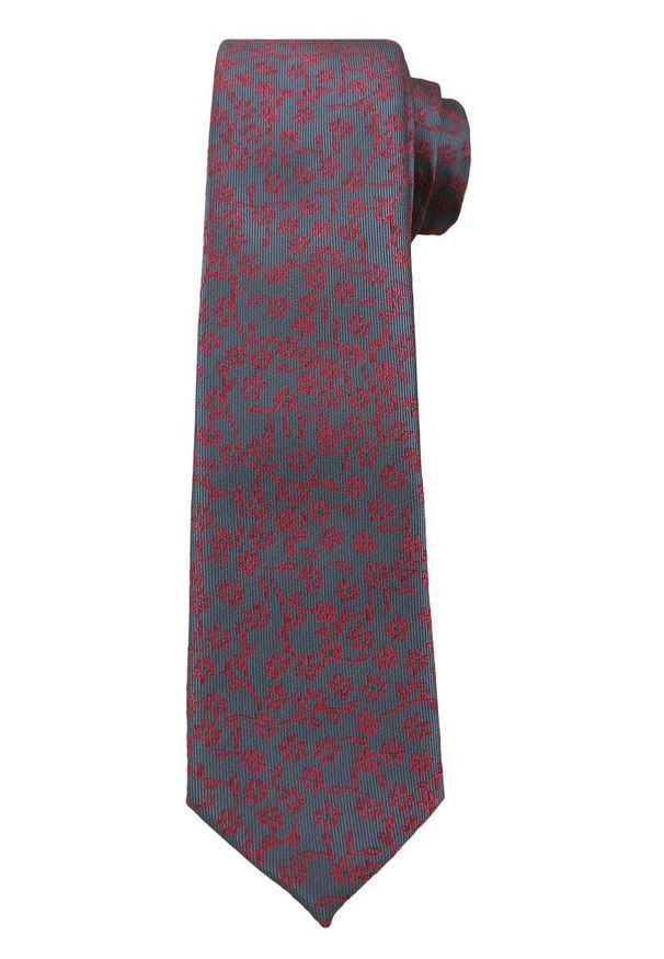 Popielaty Elegancki Krawat -Angelo di Monti- 6 cm, Męski, Czerwony Wzór Florystyczny. Kolor: czerwony. Wzór: kwiaty. Styl: elegancki