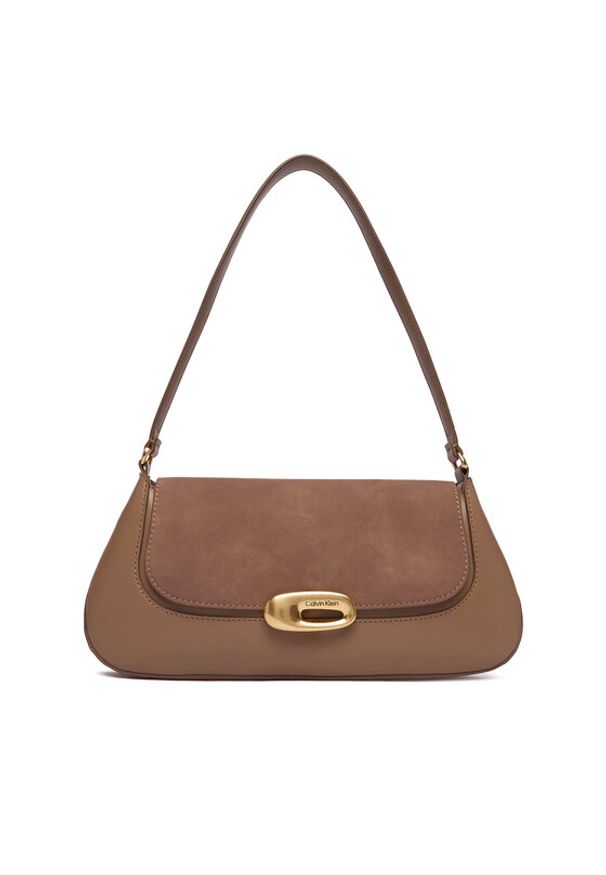 Calvin Klein Torebka Hardware Brushed Shoulder Bag LV04F3337G Beżowy. Kolor: beżowy. Materiał: skórzane