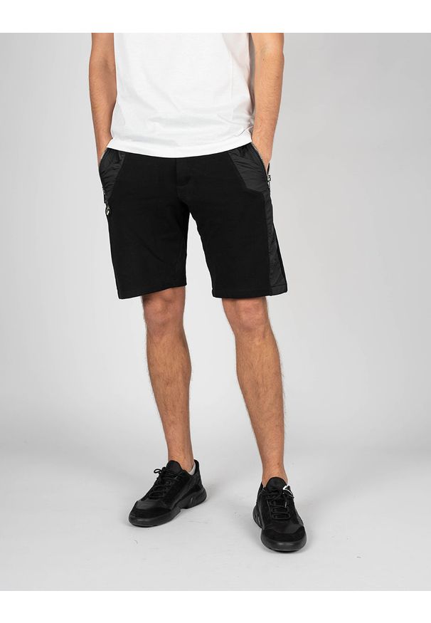 Les Hommes Szorty | LKJ501 756A | Short Sweatpants In Mercerized Cotton | Mężczyzna | Czarny. Okazja: na co dzień. Kolor: czarny. Materiał: bawełna. Styl: casual