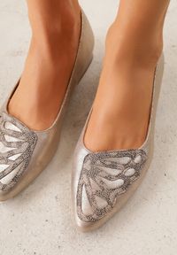 Born2be - Złote Czółenka ze Skórzaną Wkładką i Aplikacją w Wężowy Wzór Cezelie. Okazja: na co dzień. Kolor: złoty. Materiał: skóra. Wzór: aplikacja. Styl: casual, elegancki, klasyczny #6