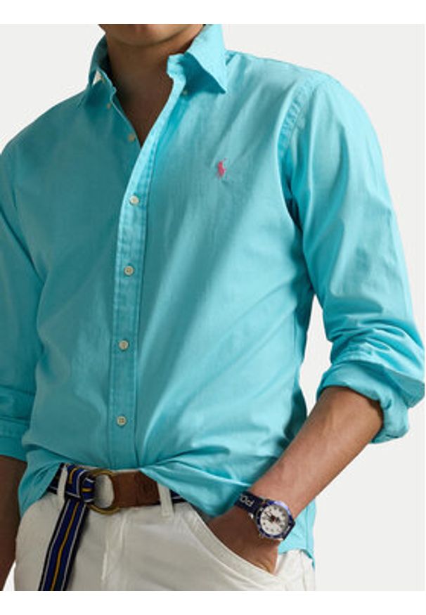 Polo Ralph Lauren Koszula 710937993014 Niebieski Custom Fit. Typ kołnierza: polo. Kolor: niebieski. Materiał: bawełna
