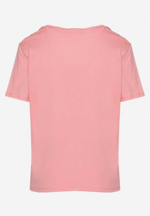 Born2be - Różowy Bawełniany T-shirt z Dekoltem w V Ninoriana. Kolor: różowy. Materiał: bawełna