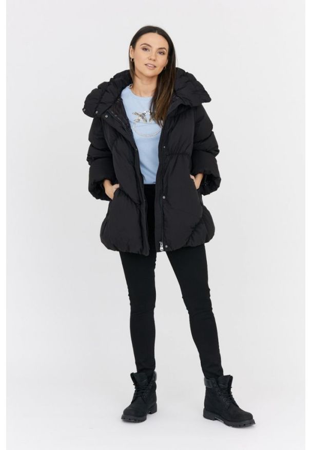 Hetrego - HETREGO Czarna damska długa kurtka puchowa Tiffany, Rozmiar 36 EU - 40 IT. Kolor: czarny. Materiał: puch. Długość: długie