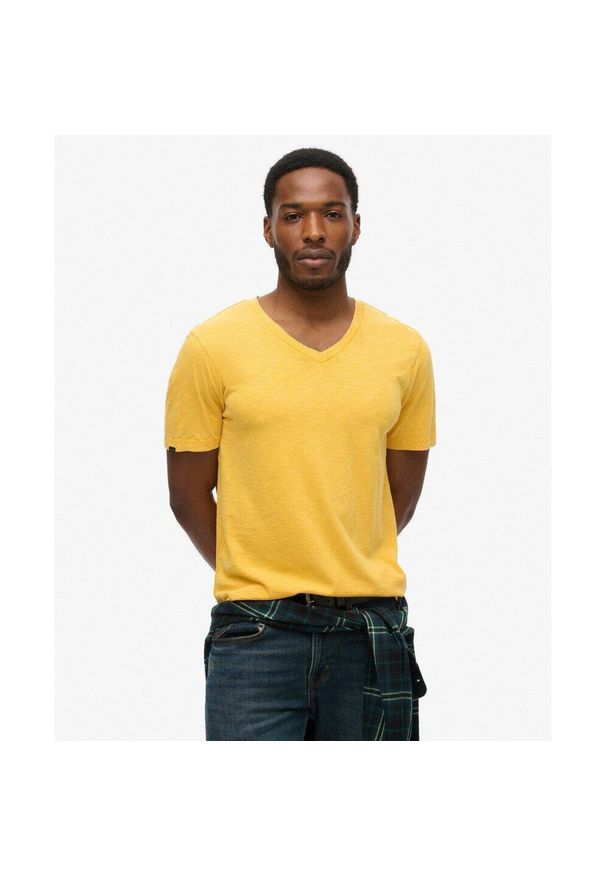 T-shirt melanżowy z dekoltem w serek Superdry. Typ kołnierza: dekolt w serek. Kolor: brązowy. Materiał: materiał. Wzór: melanż