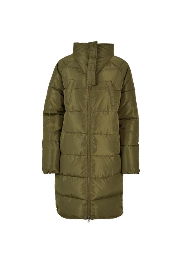Damska kurtka z wysokim dekoltem Urban Classics. Kolor: zielony. Materiał: puch. Sezon: zima. Styl: elegancki