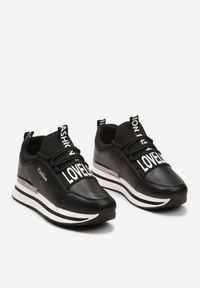 Born2be - Czarne Sneakersy na Grubszej Podeszwie ze Sznurowaniem z Metaliczną Wstawką Zosemia. Nosek buta: okrągły. Kolor: czarny. Materiał: materiał. Obcas: na obcasie. Wysokość obcasa: niski #6
