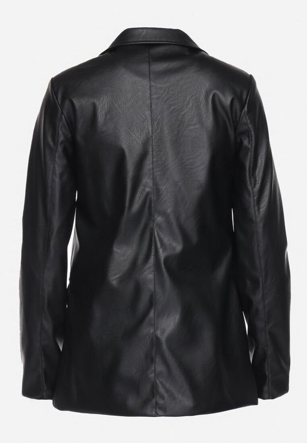 Born2be - Czarna Marynarka o Pudełkowym Fasonie z Ekoskóry z Poduszkami w Ramionach Sunins. Okazja: na co dzień, na spotkanie biznesowe. Kolor: czarny. Materiał: wiskoza, jeans. Wzór: aplikacja. Sezon: wiosna, jesień. Styl: biznesowy, casual, elegancki, klasyczny