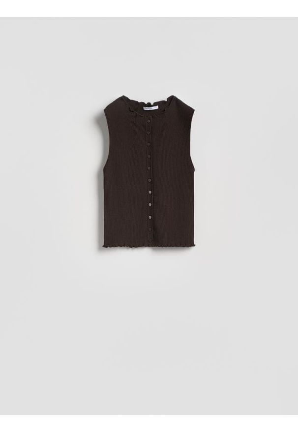 Reserved - Dzianinowy top z wiskozą - brązowy. Kolor: brązowy. Materiał: dzianina, wiskoza