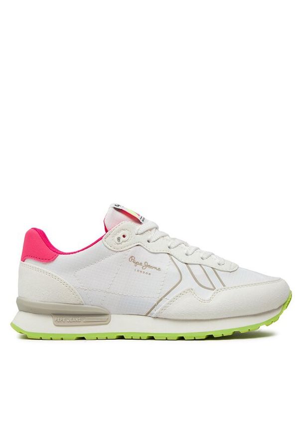 Pepe Jeans Sneakersy Brit Neon W PLS40011 Biały. Kolor: biały. Materiał: skóra
