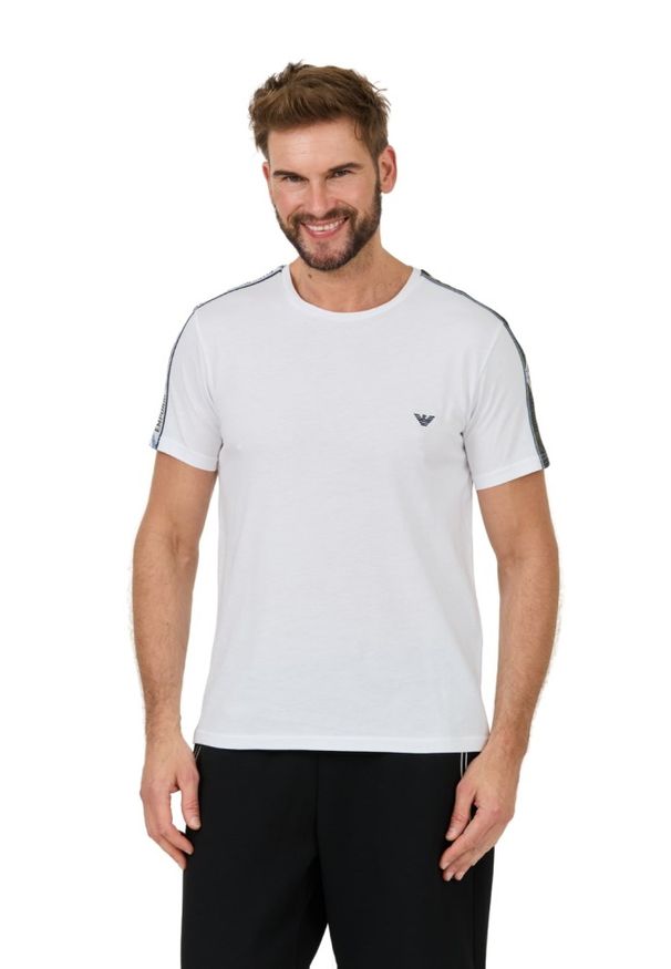 Emporio Armani - EMPORIO ARMANI Biały męski t-shirt bande logo, Rozmiar XL. Kolor: biały