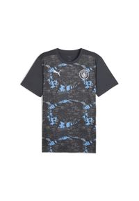 Puma - Męska koszulka przedmeczowa Manchester City PUMA. Kolor: szary. Wzór: nadruk. Sport: piłka nożna