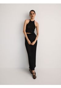 Reserved - Dzianinowa spódnica midi - czarny. Kolor: czarny. Materiał: dzianina