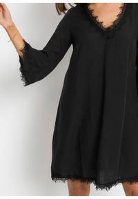 Sukienka lniana TENCEL™ Lyocell bonprix czarny. Kolor: czarny. Materiał: len, lyocell. Wzór: koronka #4